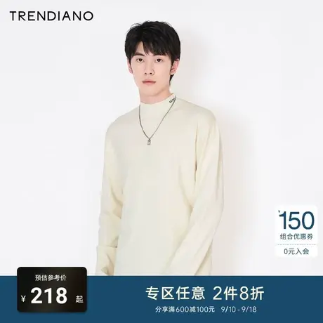 TRENDIANO官方潮牌秋冬男装时尚简约半高领针织衫字母提花毛衣男商品大图