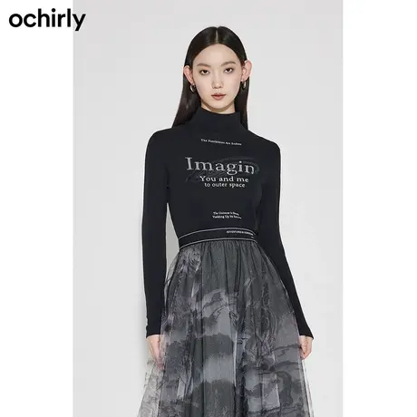 【品牌甄选】欧时力千禧辣妹风烟管领女新款春装半高领字母短上衣商品大图