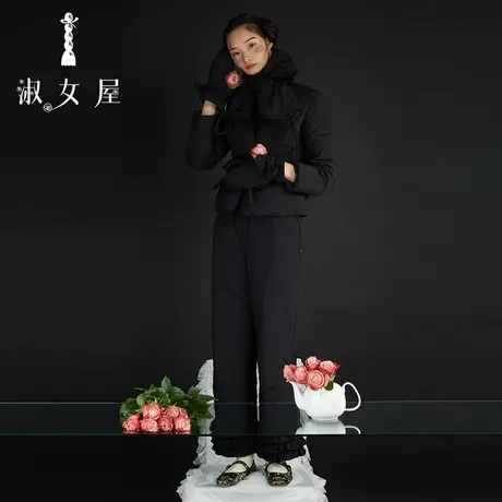 淑女屋官方旗舰店新品保暖裤荷叶边设计直筒棉裤秋冬女士图片