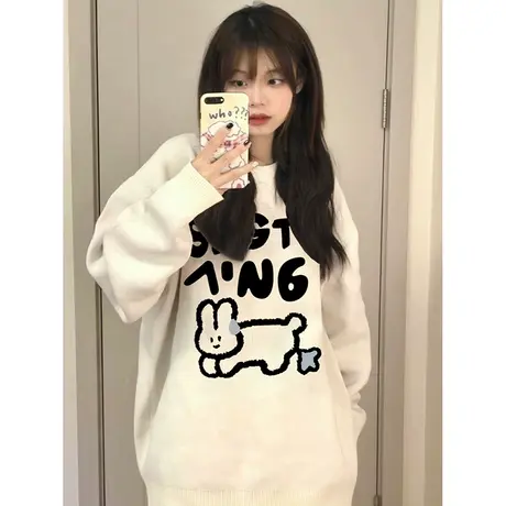 日系减龄奶杏毛衣女chic慵懒风冬季大码上衣ins潮显瘦内搭针织衫图片