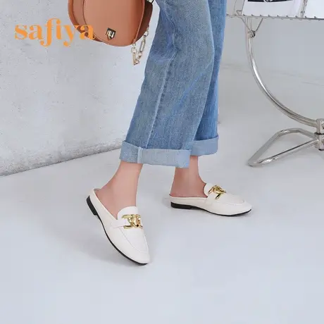 Safiya/索菲娅商场同款包头半拖气质百搭外穿真皮百搭穆勒拖鞋女商品大图