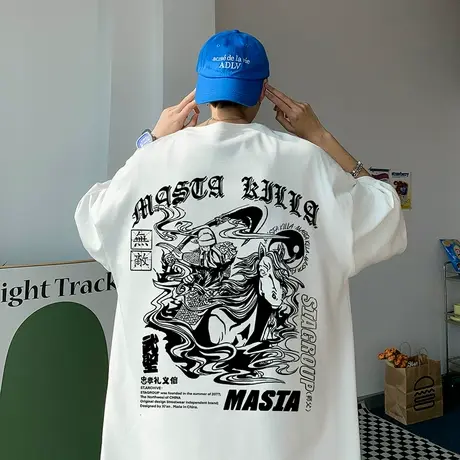 短袖t恤男夏季薄款潮流休闲国潮半袖上衣ins港风创意印花潮牌衣服商品大图