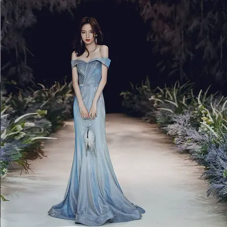 星空鱼尾法式晚礼服裙女宴会高端气质主持人平时可穿仙气梦幻森系图片