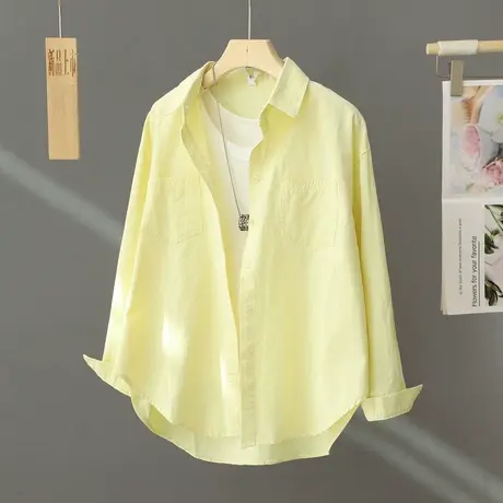 2024年春季新款中长款休闲衬衫薄外套女式纯棉衬衣设计感宽松上衣商品大图