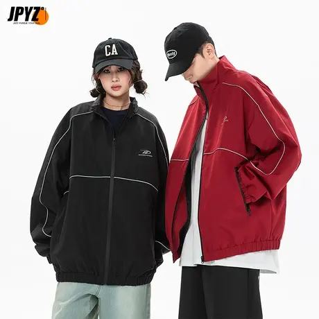 2024新年情侣装爆款春季红色系新年夹克翻领宽松拉链男女同款上衣图片