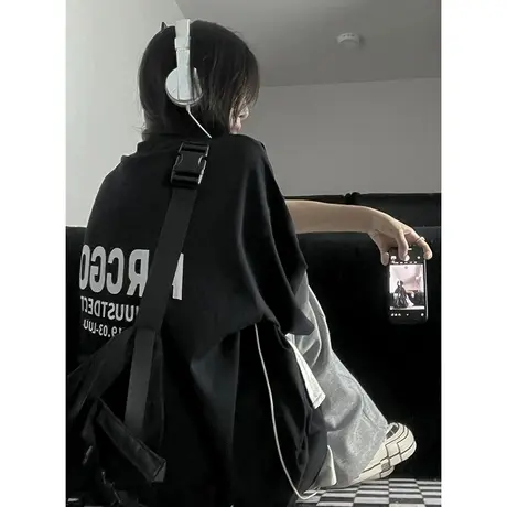 纯棉短袖t恤女ins潮夏季新款小个子高级感美式复古宽松半袖上衣服商品大图