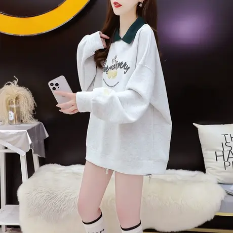 春秋薄款polo领卫衣女2024新款早春季时尚洋气减龄宽松慵懒风上衣图片