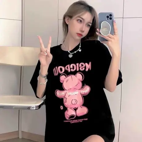 独特好看短袖t恤2024夏季卡通新款韩系宽松百搭可爱女装显瘦上衣商品大图