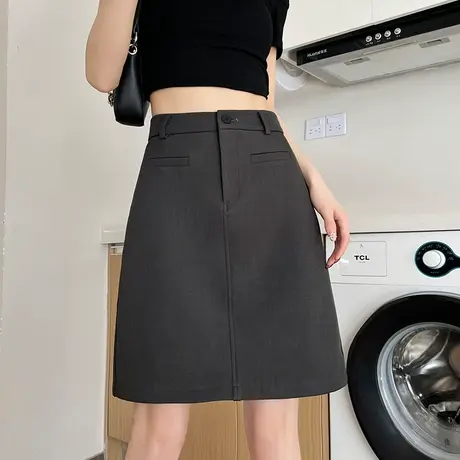 西装半身裙女2024夏季新款高腰显瘦防走光短裙A字黑色中裙包臀裙图片