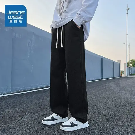 EI真维斯2024夏季直筒牛仔裤男款潮牌男生水洗吸汗宽松休闲裤潮流商品大图