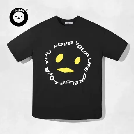 Ohlyah设计师原创卡通品牌涂鸦扭曲印花重磅短袖t恤男女情侣半袖图片