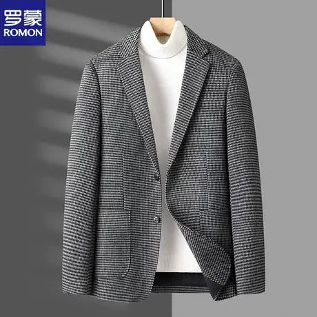 罗蒙男士羊毛休闲西服2024春秋新款中青年修身单件西装外套潮上衣图片