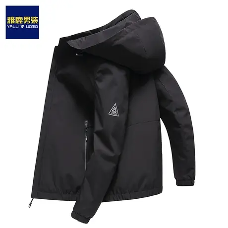 雅鹿工装连帽夹克外套男春秋季新款休闲时尚上衣商务防风短款外套商品大图