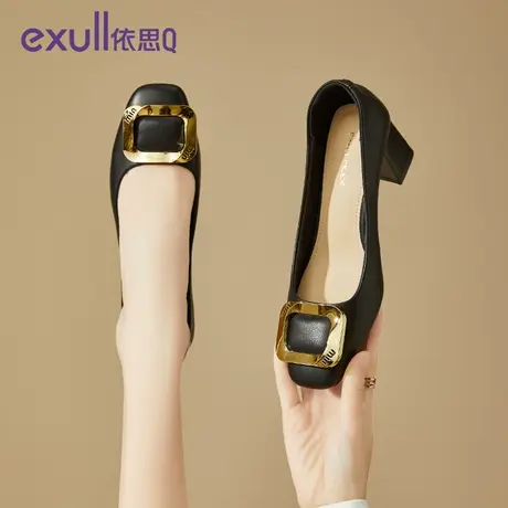 依思Q2024年春季新款粗跟方扣气质女鞋简约风时尚潮流女士高跟鞋图片