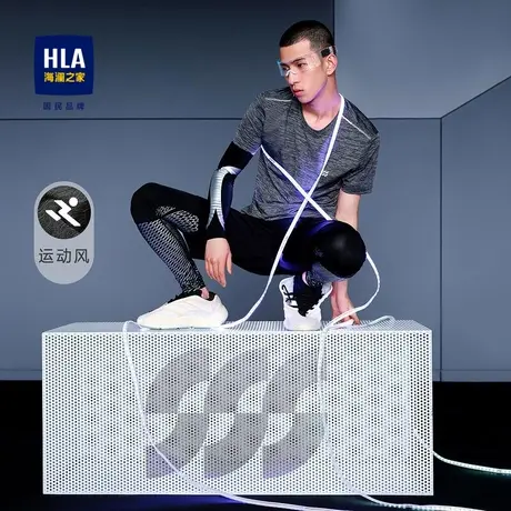 【奥莱清仓】HLA/海澜之家圆领短袖T恤运动风弹力清爽透气套头短T图片