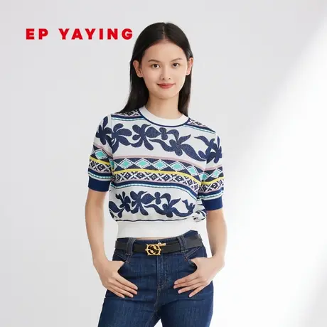 EP YAYING雅莹女装 镂空提花肌理感圆领针织衫 2023新款9533A图片