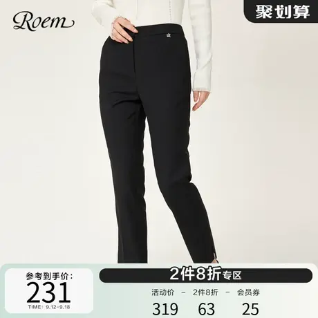 Roem秋冬 气质直筒休闲裤复古高腰简约裤子通勤百搭气质长裤女商品大图