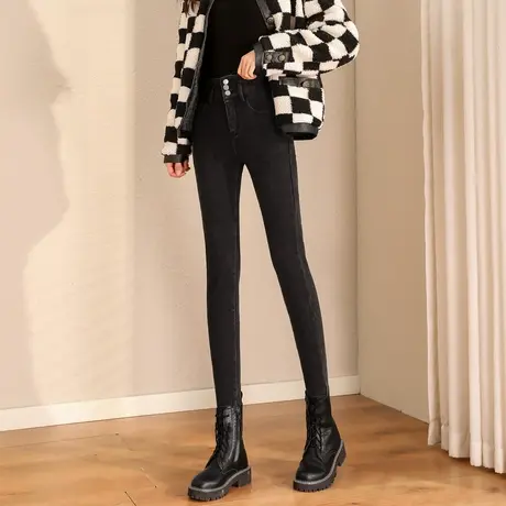 时尚高腰显瘦牛仔裤2022年秋冬新款女士休闲百搭修身加绒小脚裤子商品大图