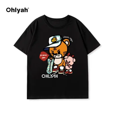 Ohlyah潮牌t恤女2023年新款小众设计感大码宽松ins炸街小老虎短袖商品大图