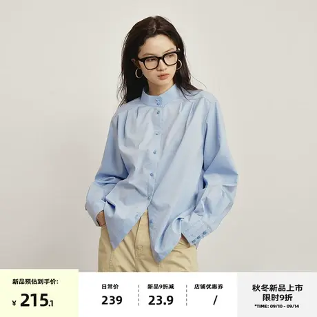 omont蛋挞家 复古立领长袖衬衫女秋装2023新款别致设计感宽松衬衣商品大图