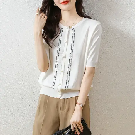 夏季气质女士开衫空调衫小外套宽松披肩T恤拼接荷叶边薄款针织衫图片