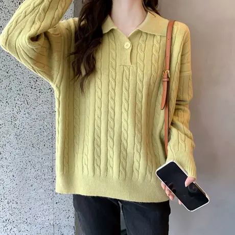 Polo领毛衣女秋季2023年新款洋气时尚宽松麻花针织衫爆款春秋上衣图片