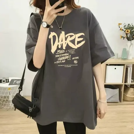 2023新款高级爆款纯棉上衣中长款韩版宽松大码短袖t恤女时尚百搭商品大图