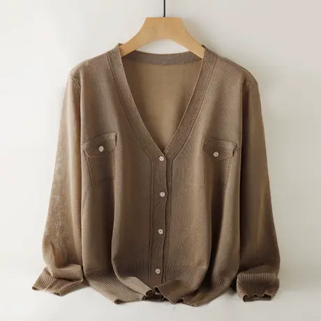 新款夏季针织衫开衫纯色冰丝薄开衫宽松休闲短款洋气V领外搭防晒图片