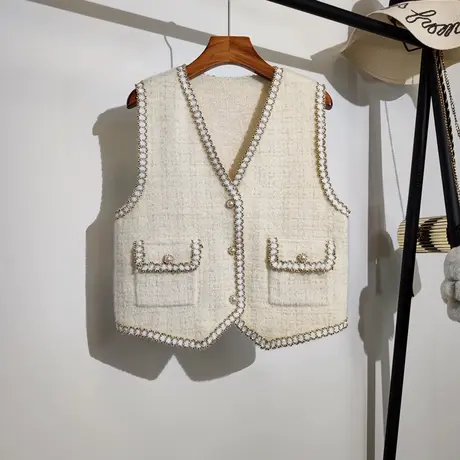 小香风针织马甲开衫女秋冬新款宽松v领气质名媛毛衣背心马夹外套商品大图