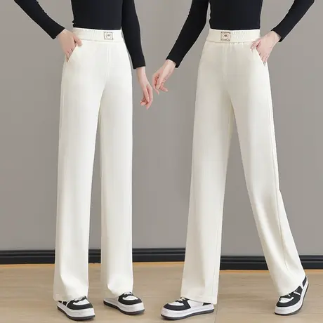 软针织阔腿裤女秋款雪尼尔宽松品质垂感直筒裤弹力大码遮胯拖地裤图片