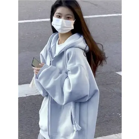 oversize卫衣女2023春秋薄款宽松韩版设计感小众上衣连帽开衫外套商品大图