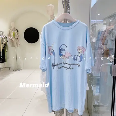 裙子短袖t恤女2021夏季新款韩版ins潮温柔少女宽松慵懒百搭中长款商品大图