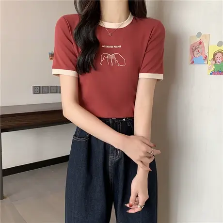 短袖t恤女装夏季2022新款韩版宽松学生百搭半袖日系港风复古上衣图片