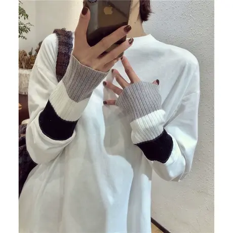 白色纯棉打底衫女网红慵懒风2021新款港风秋冬t恤洋气上衣服潮商品大图