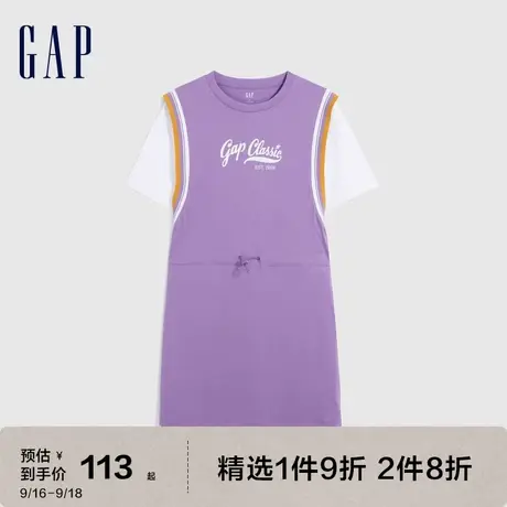 Gap女装夏季2023新款LOGO学院运动风拼接连衣裙663386宽松卫衣裙图片