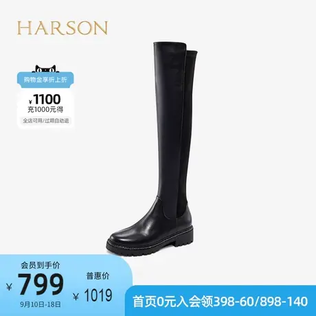 哈森品牌特卖冬季靴子女长筒靴中跟百搭炸街黑色女瘦瘦靴 HA17123图片