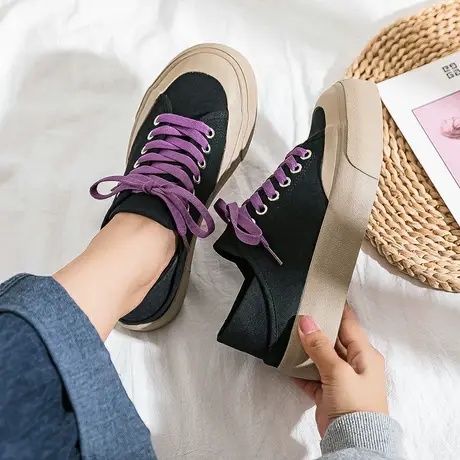 帆布鞋女夏季薄款2021年新款学生ulzzang百搭低帮潮鞋ins厚底板鞋商品大图