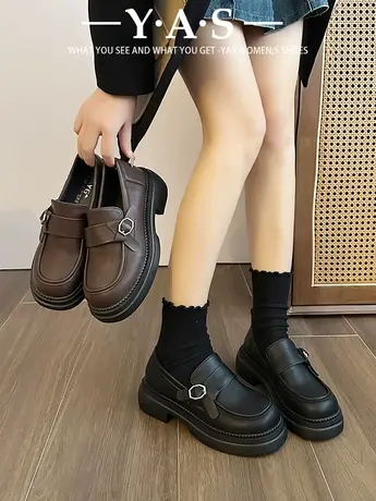 厚底小皮鞋女款2024年春秋新款配裙子法式英伦风松糕玛丽珍乐福鞋商品大图