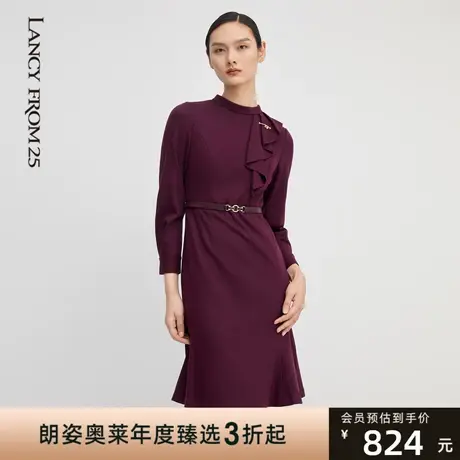 朗姿奥莱冬季新款连衣裙温柔显瘦简约大气女士连衣裙图片