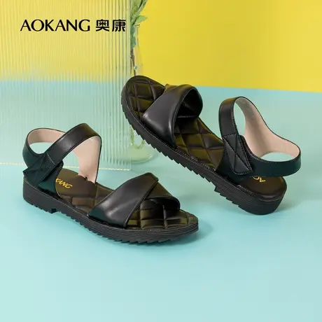 奥康女鞋 潮流夏季气质简约一字带凉鞋平底魔术贴女鞋舒适凉鞋图片