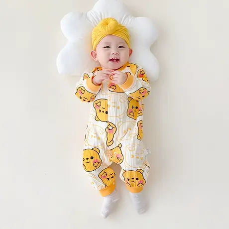 新生婴儿连体衣服薄款连体纯棉空调睡衣宝宝夏装长袖哈衣爬服秋季商品大图