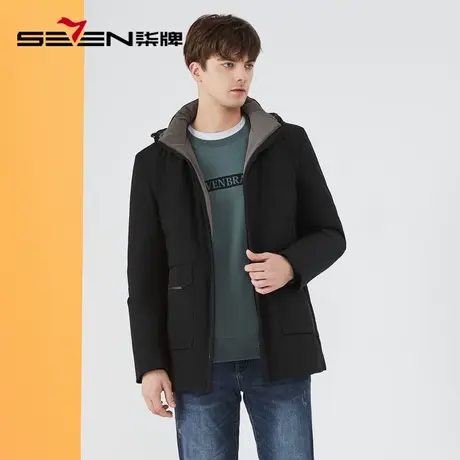 【90白鸭绒】柒牌可脱连帽羽绒服男2023冬季新款商务休闲保暖外套商品大图