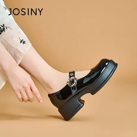 卓诗尼2023秋季新款玛丽珍女鞋单鞋女时尚百搭圆头浅口复古小皮鞋图片