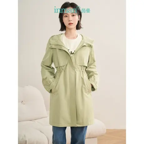 【商场同款】茵曼2023春女装新款时尚复古中长款正肩连帽收腰风衣图片