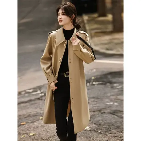 时尚气质中长款西装领2023秋新款女常规通勤韩版百搭款风衣外套商品大图