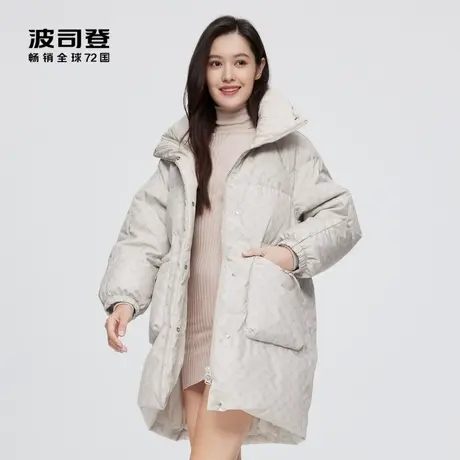 波司登女士中长款加高立领设计时尚印花百搭羽绒服外套奥莱图片