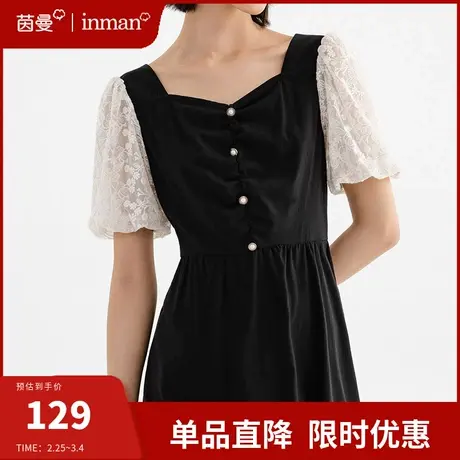 茵曼法式气质连衣裙女2024年夏装新款收腰显瘦赫本风小黑裙中长裙图片