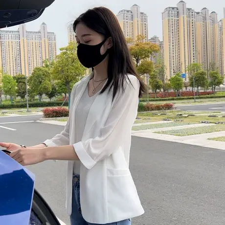 百搭纯色韩版休闲雪纺小西装女2023春夏薄款西服外套防晒上衣商品大图