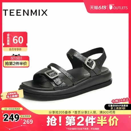 天美意新款商场同款时尚百搭简约通勤女休闲凉鞋CKW03BL4图片