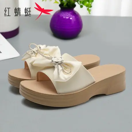 红蜻蜓凉鞋女2025夏季时尚蝴蝶结外穿一字拖鞋厚底增高休闲凉拖鞋商品大图